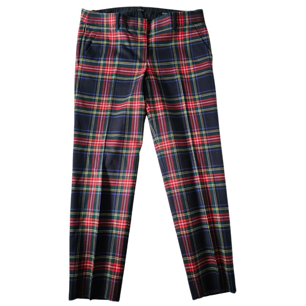 J.Crew Skimmer Tartan Plaid Wool Pants Red Green Holiday Trouser Size 6 City Fit